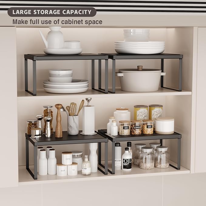 Spicy Shelf Stackable Kitchen Countertop Organizer Heavy Duty Kitchen Counter Shelf Metal Spice Rack for Countertop (2 Pack, Black)