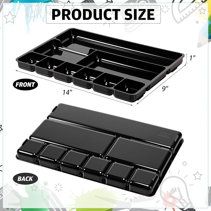 Junkin 4 Pcs Shallow Drawer Organizers 14" x 9" x 1" Desk Drawer Organizer Tray with 9 Storage Compartments for Home Office Classroom School Organizing Pens Paper Clips Sticky Notes (Black)
