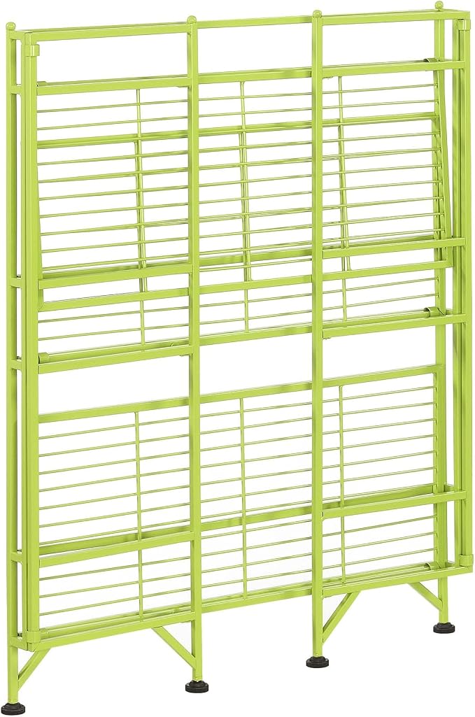 Convenience Concepts Xtra Storage Shelves - 3-Tier Wide Folding Metal Storage Shelves, Closet Organizer for Office, Laundry Room, Bedroom, Garage, Kitchen, Bathroom, Lime Green
