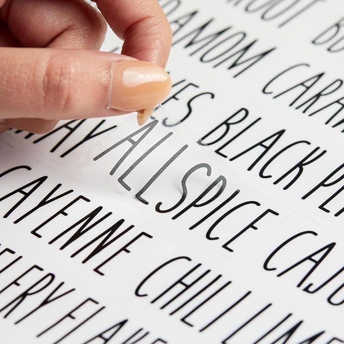 Talented Kitchen Spice Labels Stickers - Black Vinyl, 145-Pack, 1 Inch - Preprinted Waterproof Spice Jar Labels for Kitchen & Pantry Organization - Glass Jars, Herb & Seasoning Containers