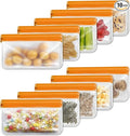 10 Pack Reusable Snack Bags, Extra Thick BPA Free, Dishwasher & Freezer Safe Food Storage Bags for Lunch, Snacks & Home Organization (Orange, 10 Pack Snack Bags) | 8.6"W × 5.3"H