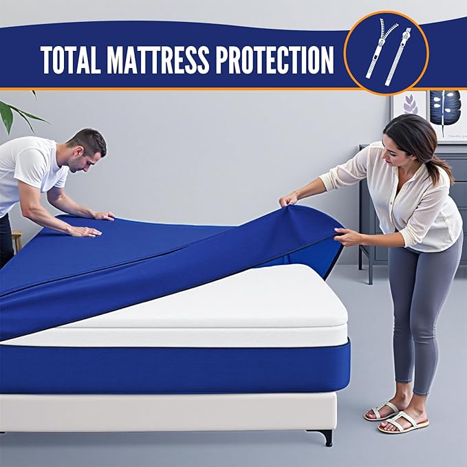 BAGAIL Mattress Bags for Moving, Mattress Covers with Heavy Duty Handles, Reusable Mattress Storage Bag for Moving Supplies(Navy, Cali King)