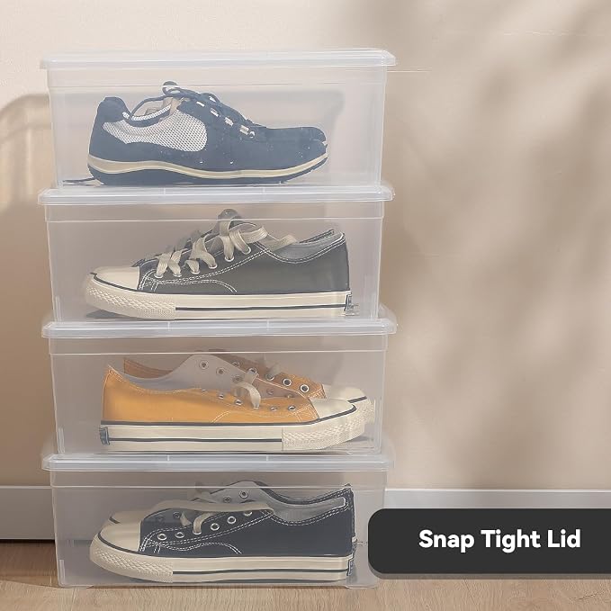 novelinks 12 Pack 6 Quart Stackable Shoe Storage Bins with Lids (Clear) | Clear Shoe Storage Boxes, Shoe Bins, Shoe Containers, Shoe Boxes Clear Plastic Stackable, Craft Organizers and Storage