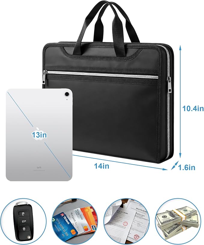 Fireproof Bag Important Document Organizer/13 Pocket Accordion File | Expanding File Folder with Labels, Safe Holder and Organizer for Birth Certificate, Paper, Receipt, Bill, etc.
