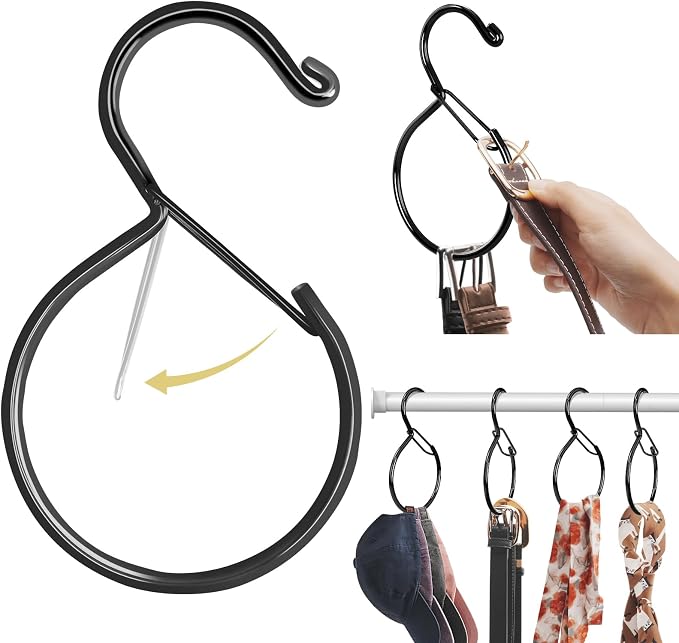 Supforce 6 Pack Belt Hanger, Tie Hanger & Belt Organizer, Rust-Proof Belt Hanger for Closet, Ties, Scarves, Bags & Accessories, Keeps Closet Neat & Organized, Black