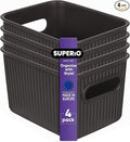 Superio Ribbed Collection - Decorative Plastic Basket Open Home Storage Bins Organizer, Small Brown (4 Pack) Container Boxes for Organizing Closet Storage Bins for Shelves Drawer Shelf 1.5 Liter