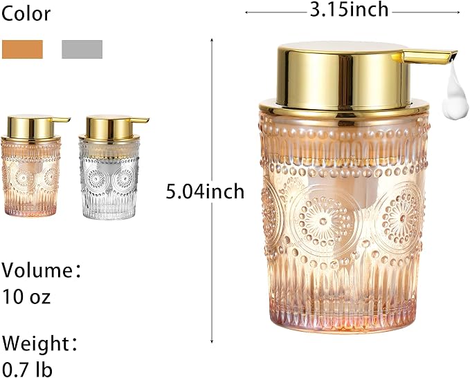 Foaming Hand Soap Dispenser,Glass Foam Soap Dispenser,Refillable Liquid Soap Dispenser,Lotion Dispenser(A4-9-US)