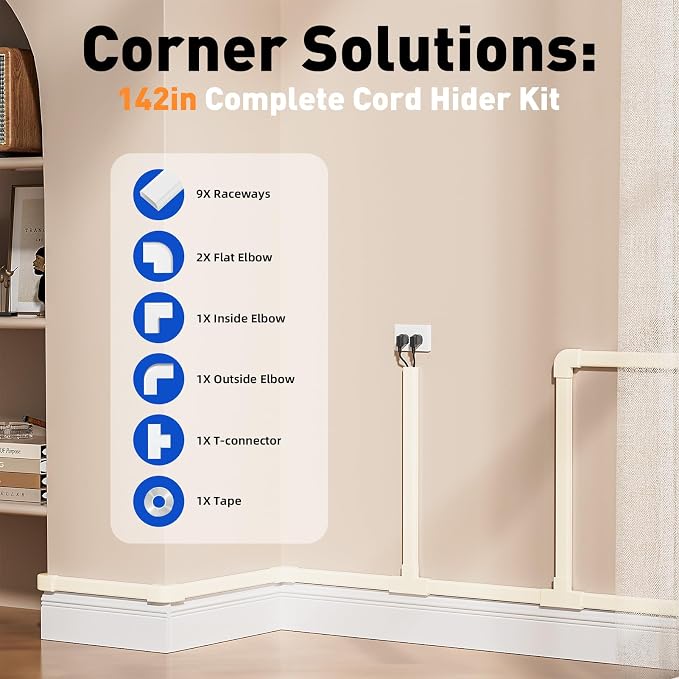 Delamu Cord Hider, 142in Cable Hider, Cord Covers for 2-3 Wires on Wall, Wire Covers for Cords, Wire Hiders for TV on Wall, Easier Setup Cable Cover Cable Management, W0.94 H0.47in, Beige