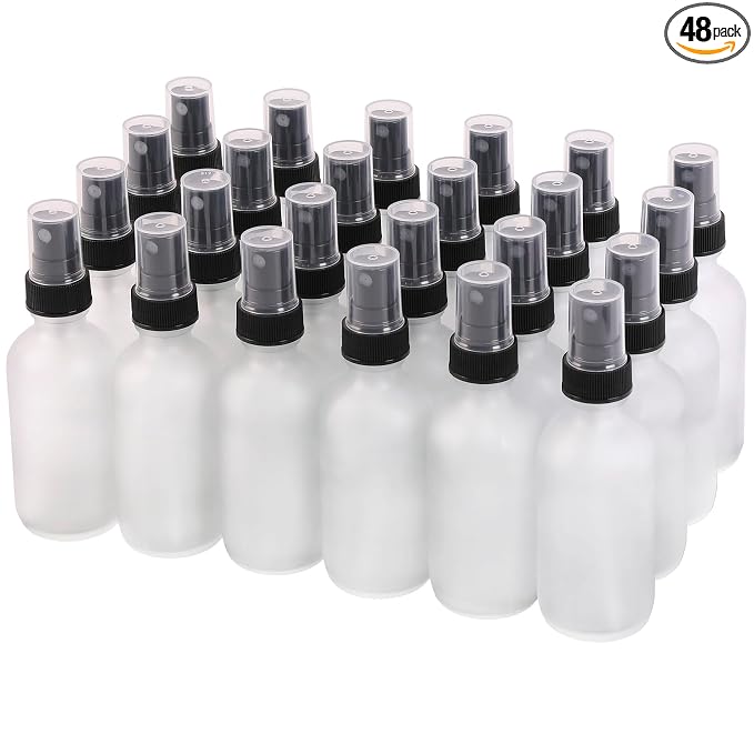 NOOEEISS Green Glass Small Spray Bottles 2 oz 24 Packs,Fine Mist Sprayer Pretty Finish,Refillable Containers mini spray bottles for Cleaning Solutions and Skin Care (Clear Frosted 24Pack)