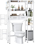 Besiost Over The Toilet Storage, 7 Tier Bathroom Organizer with Reversible Side Shelf and 2 Fabric Drawers, Adjustable Freestanding Rack Space Saver for Small Spaces, White