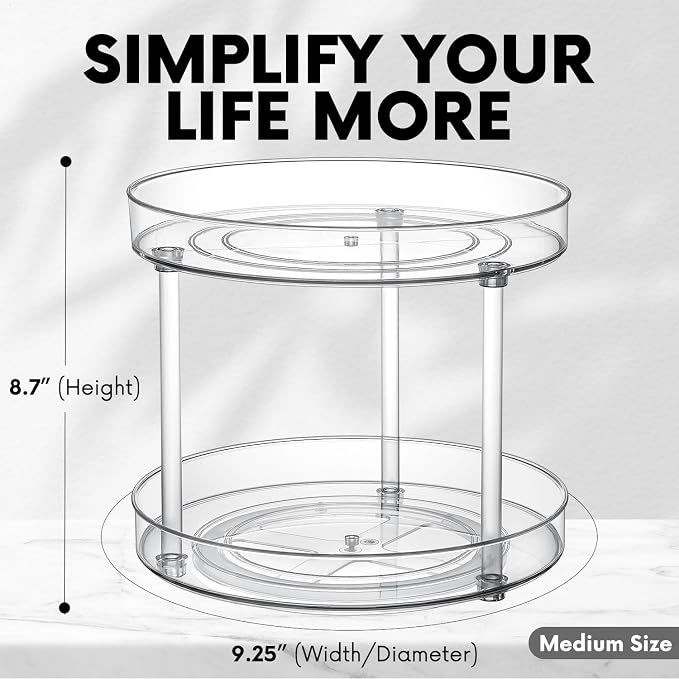 Clear Lazy Susan Turntable Organizer, Rotating Spice Rack Kitchen Pantry Organization and Storage, Medicine Cabinet Organizer, Cosmetic Makeup Organizer for Vanity, Perfume, Bathroom, Refrigerator