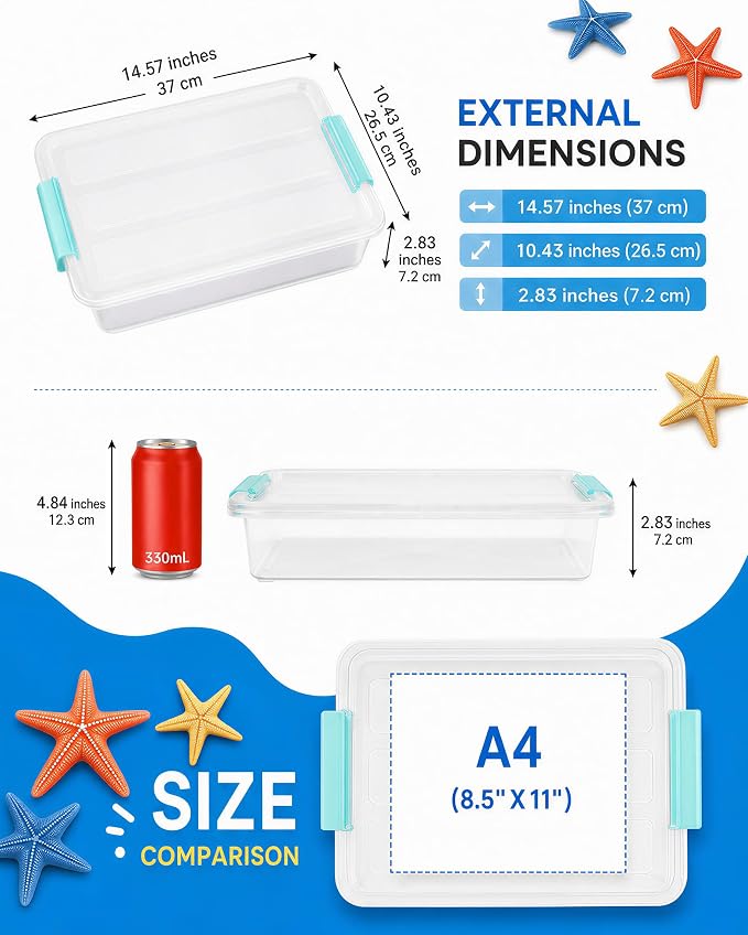 AREYZIN 6 Qt Clear Storage Bins with Lids,Stackable Plastic Storage Containers with Secure Latches,Multi-Purpose Classroom Storage Organizer for Craft Supplies,Paper & Office Stationery,6 Pack