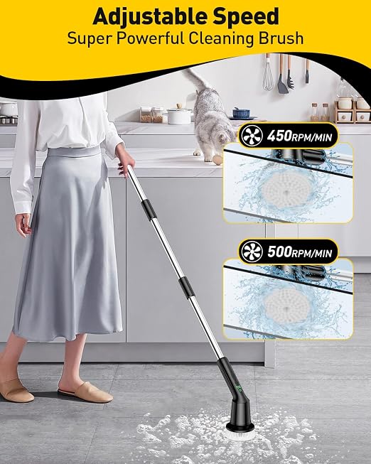 Electric Spin Scrubber for Cleaning Bathroom, Shower Scrubber Rotary Floor Brushes with IPX7 Waterproof & 2 Speed, 3 Brush Heads, Bathroom Cleaning Supplies for Toilet Shower Tub Dark