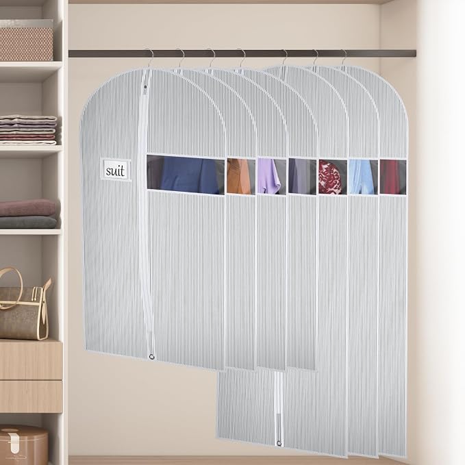 Univivi Long Garment Bags Dress Bags for Gowns, 60 Inch, 10 Pack, White | Breathable Dress Bag, Dustproof Hanging Garment Bag, Clear Window and ID Card Holder for Coats, Dresses