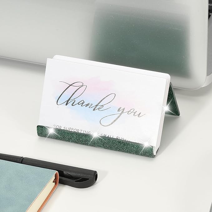 PATIKIL Business Card Holder for Desk, Acrylic Business Card Holders Shine Card Stand Organizer Cards Display for Office Exhibition, Green