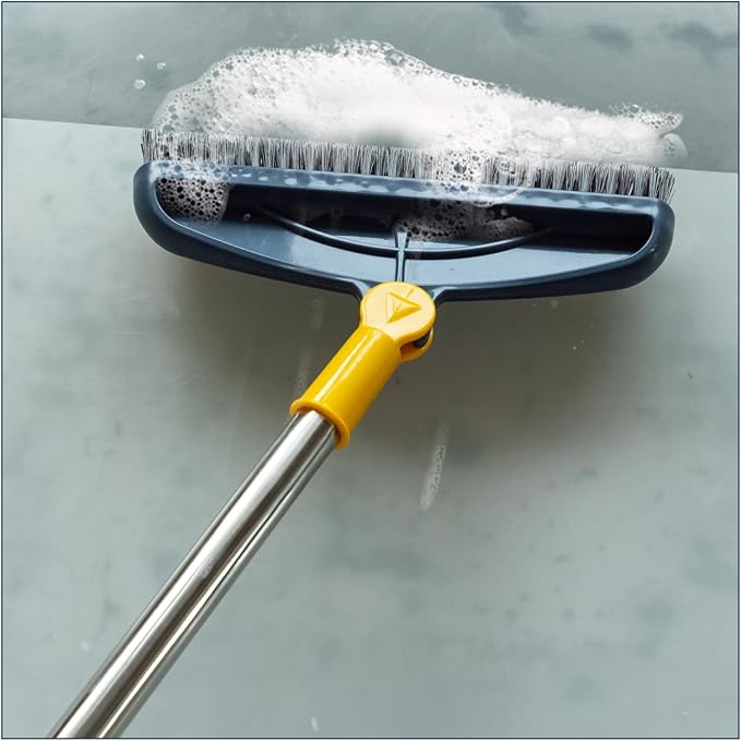 Long Handle Grout Cleaning Brush with for Tile Floors, Tapered Bristles Grouting Line Brush, 2 in 1 Scrub with Scraper