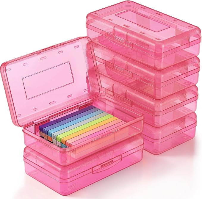 Blulu 6 Pack Large Plastic Pencil Case Box Clear Pencil Boxes Bulk Hard Crayon Box Storage with Snap Lids 8.1 x 4.7 x 2.2 Inch Painting Organizer Classroom Stationery School Supplies (Pink)