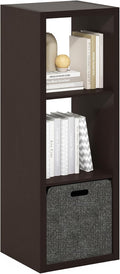 Furinno Cubicle 3-Cube Book Shelf, Extra Thick Frame Bookshelf, Dark Oak | Horizontally & Vertically Reversible Bookcase with Open Back, 14.6" x 16" x 44", for Living Room, Bedroom, Home Office