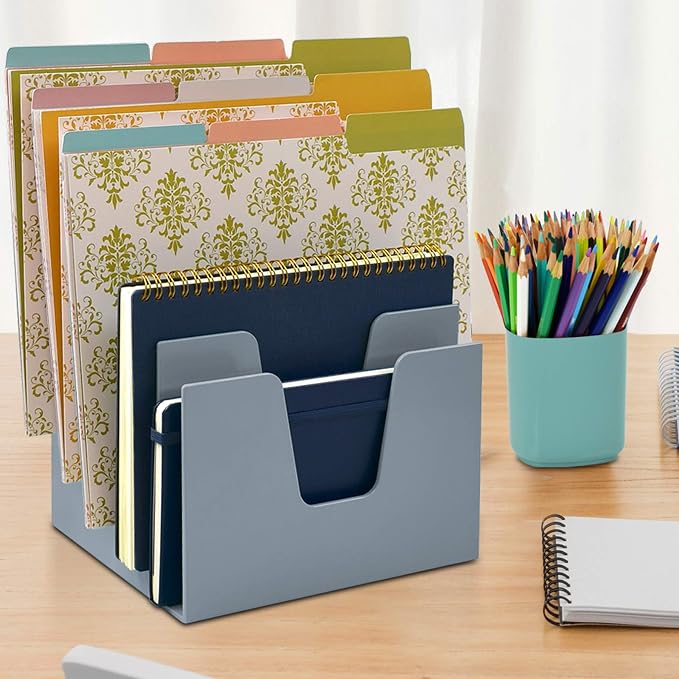 Acrimet 5 Section Incline File Sorter Organizer, Desktop Mail Holder Silver | Durable Plastic, Space-saving Design, Easy Document Access, Ideal for Office, Home and School Use