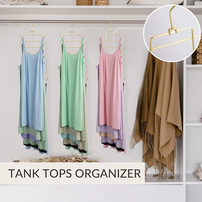 ZEDODIER 4 Pack Tank Top Hanger Space Saving, Bra Hangers for Closet Organizer, Hanging Bra Organizer Tank Tops Holder with 32 Hooks, Metal Closet Organizers and Storage Small Space Solutions, Gold