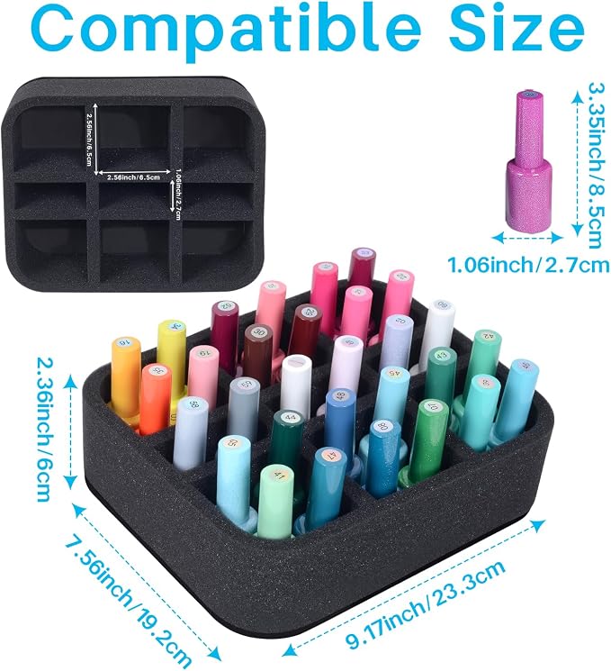 Nail Polish Organizer Holder Foam Pad DIY with 9 Slots for Storage Nail Polish or Essential Oil Tray for Drawers Black