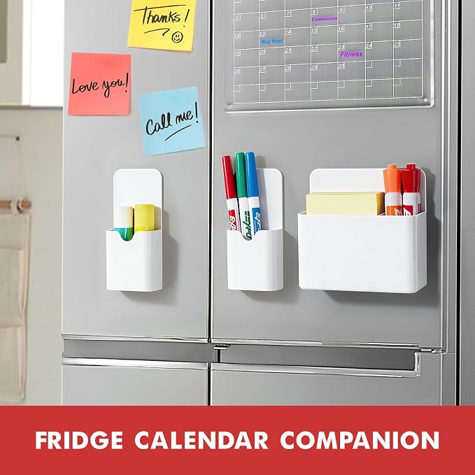 BEYGORM Magnetic Marker Holder for Whiteboard and Locker, 4 Pack Magnetic Cups for Dry Erase Markers, Pen and Pencil Organizer for Refrigerator Storage, Classroom and Office Accessories (White)