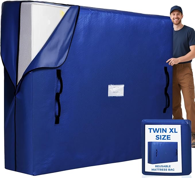 BAGAIL Mattress Bags for Moving, Mattress Covers with Heavy Duty Handles, Reusable Mattress Storage Bag for Moving Supplies(Navy, Twin XL)