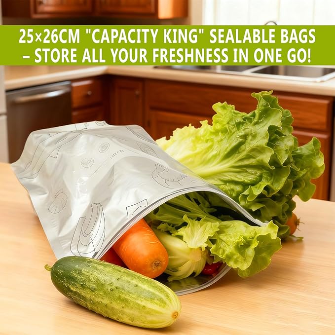 Aluminum Foil Food Storage Bags, Reusable Freezer Bags for Refrigerator, Stand Up Airtight Vacuum Sealer Bags, Heavy Duty Smell Proof Lock Freshness, Perfect for Meat, Vegetables (30, Large)