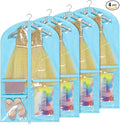 Univivi 40 Inch Girls Garment Bags for Dance Costumes, Dance Competition Garment Bag with 3 Medium Clear Zipper Pockets for Dance Essentials and Accessories, Dance Shoes (Blue) - 4 Pack, UN0752