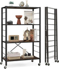 Giantex 4-Tier Folding Storage Shelf, Collapsible Shelving Unit w/Lockable Wheels & Adjustable Shelf, Heavy-Duty Storage Organizer on Wheels, Storage Rack for Tool Room, Garage, Kitchen, Living Room