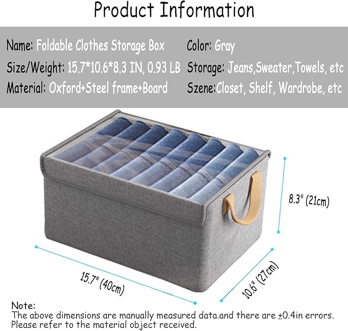 AARAINBOW Closet Clothes Organizer Bins 6 Pc, Fabric Box Storage Shelf Bins Stackable, Foldable Closet Shelf Storage Container with Lid, Fabric Storage Bin with Steel Frame, 23L (6 Gray with Lid)