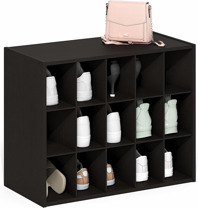 15-Cube Shoe Organizer, Stackable Shoe Rack, Shoe Storage, 11.4 x 24.2 x 19.3, for Office, Closet Entryway, Garage, Dark Oak