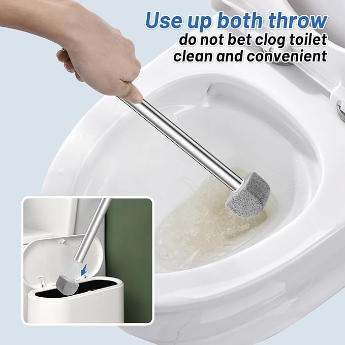 YINGMORE Pumice Stone Toilet Bowl Cleaner Toilet Deep Cleaning,Bathroom Cleaner Brush with Long Handle for Remove Hard Water Stains with Toilet Handle+ Pumice Stones