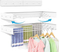Wall Mounted Drying Rack for Laundry 31.5'', Folding Clothes Drying Rack Wall Mount with 5 Rods and 6 Hooks, Space Saving Collapsible Towel Rack for Indoor Outdoor Bathroom Balcony (White, 31.5'')