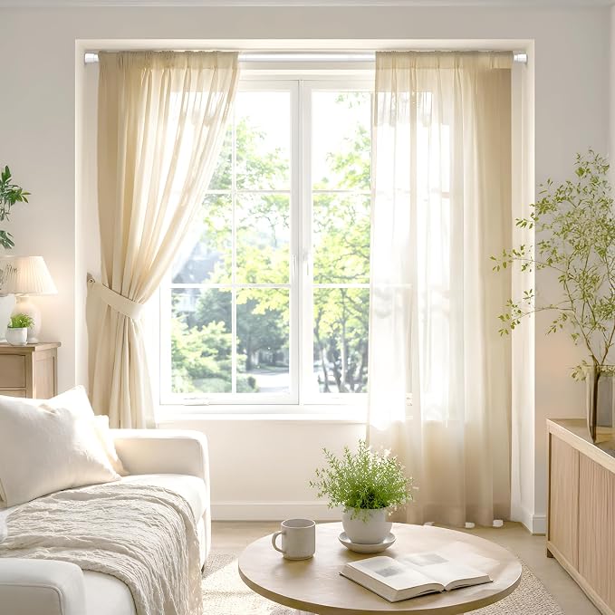 Spring Tension Curtain Rods 33-59 Inch White 2 Pack | No-drill & tool-free setup. Fits windows, kitchens, doorways. Rust-resistant, great for light curtains.