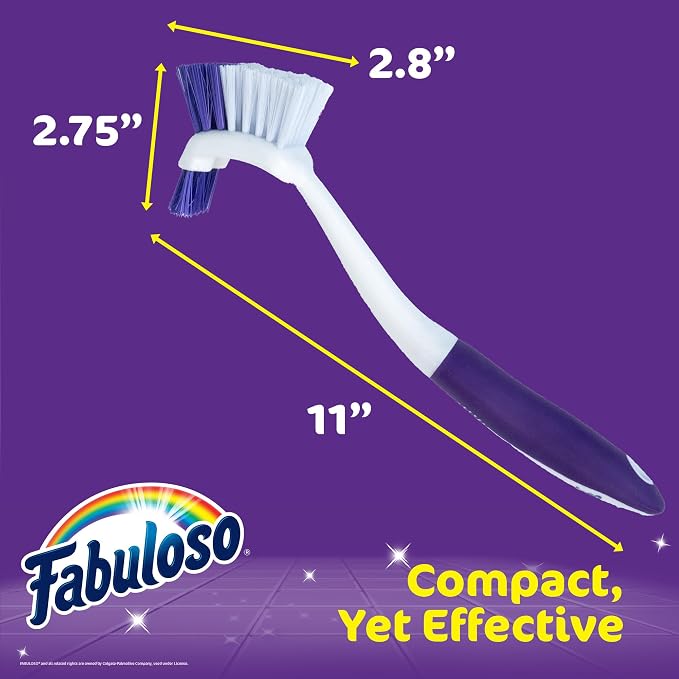 Fabuloso Tile Brush with Spot Scrubber, Long Bathroom Cleaning Brush with Medium Bristles, Shower Scrubber with Hanging Hole for Tile, Grout, Tubs, Floors and Bathroom Walls, 11 Inch