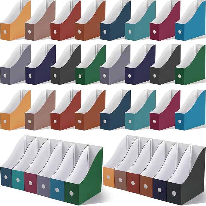 Colarr 24 Pcs Cardboard Magazine Holders 12 Colors Magazine Storage Box with Label Stickers Magazine File Holder Folder Book Holder for Desk Desktop Document Holder for School (Classic Color)