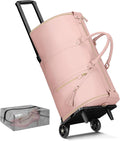 Ytonet Rolling Garment Bags for Travel, Convertible Carry On PU Leather Travel Bag 2.0 Roller Edition, 3 in 1 Suit Garment Duffle Bag with Wheels and Shoe Pouch for Business Wedding Overnight, Pink