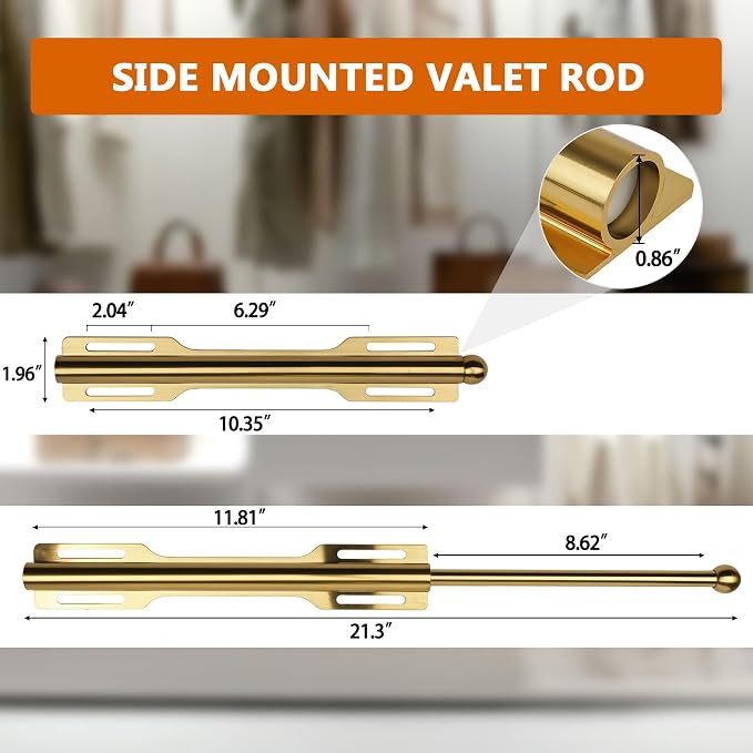Pull-out Valet Rod for Closet 2 Pack, Brushed Gold