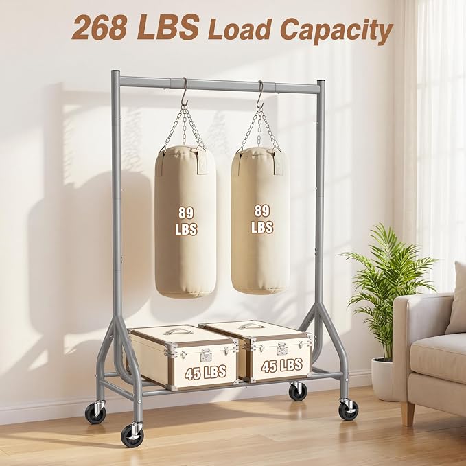 EAGMAK Heavy Duty Clothes Rack Load 268 LBS, 31.5 inch Hanging Rod, Grey | Metal Frame, Stable Base, Compact Size, Rolling Smooth, For Bedroom Closet Entryway Laundry Living Room Home Garage Storage
