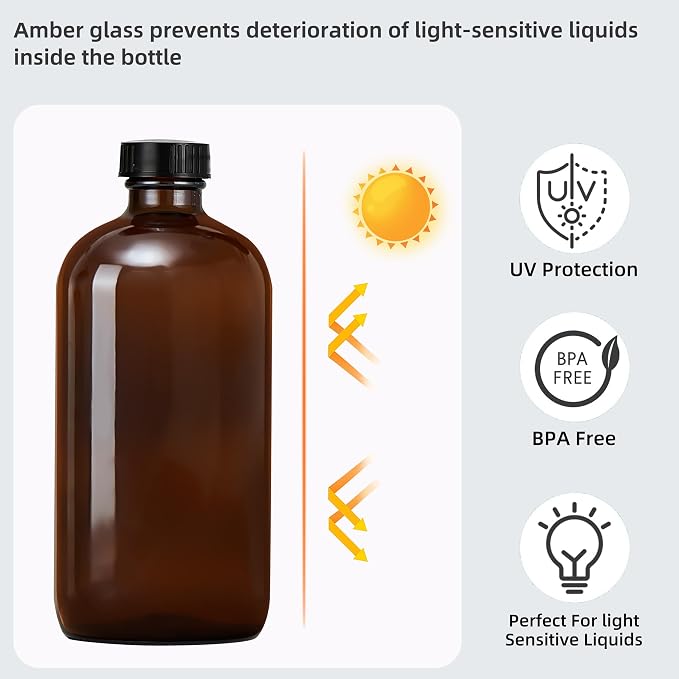 Amber Glass Spray Bottles 16 oz, Adjustable Nozzle, 2 Pack | For Cleaning, Essential Oils, Plants, Hair Mister, Room Sprays