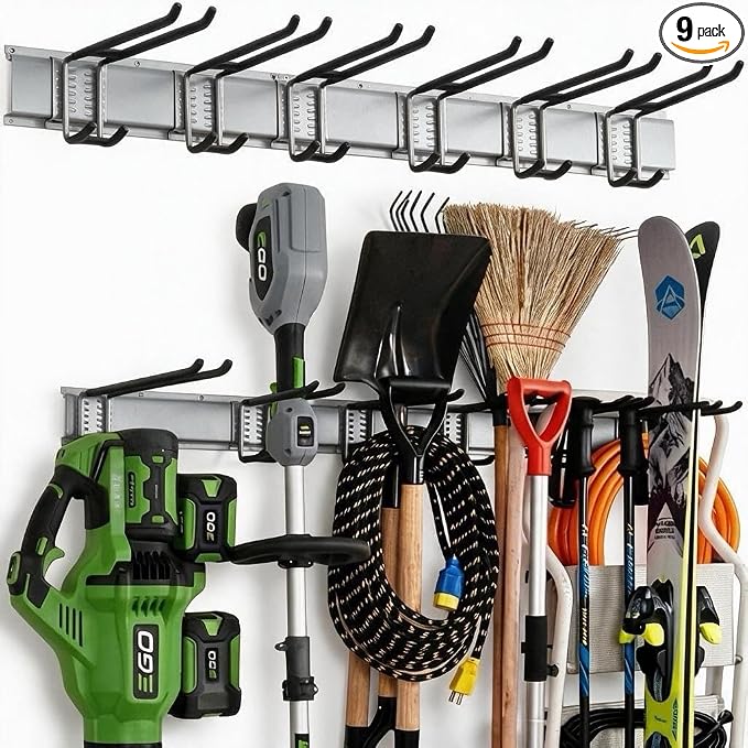Aking Ace 48-Inch Garage Wall Organizer, Heavy-Duty Hook Set, 350lbs | Adjustable hooks for custom spacing, Organizes rakes, shovels & power tools, Ideal for shed organiztion