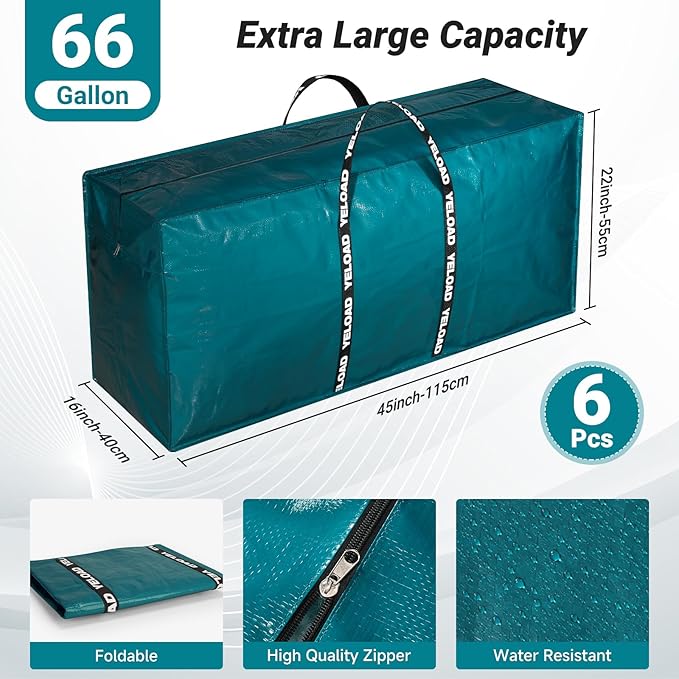 66 Gallon Extra Large Storage Bags 6 Pack – Pink XXL Heavy Duty Waterproof Moving Tote Bags for College Dorm, Travel, Clothes & Bedding Foldable Zippered Duffle with Handles