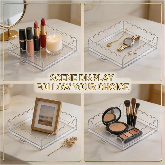 2 Pcs Acrylic Tray with Insert, 5" x 5" Clear Acrylic Tray with Drawer, for Insert Needlepoint, Photos, Art, Fabric, Napkin, Messages Display Basket, Decorative Tray Gift for Home Office