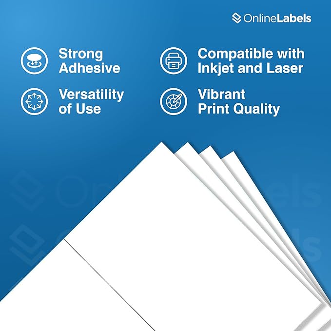 8.5 x 5.5 Half-Sheet Shipping Labels - Permanent, White Matte - for FBA, FedEx, UPS - Pack of 500 Labels, 250 Sheets - Inkjet/Laser Printers - Online Labels