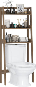 UTEX Over Toilet Bathroom Organizer, 3-Tier Storage Shelf Rack, Wood Grain | Ladder Design, 3 Open Shelves for Towels & Toiletries, FSC-certified Engineered Wood, Adjustable Crossbar, Anti-tip Bracket