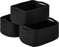 ICERZCZ Small Black Baskets for Organizing, Storage Baskets for Shelves, Small Woven Cotton Rope Basket for Storage, Basket for Gifts Empty, 13"×8.5"×5.1" (3 Packs) Black