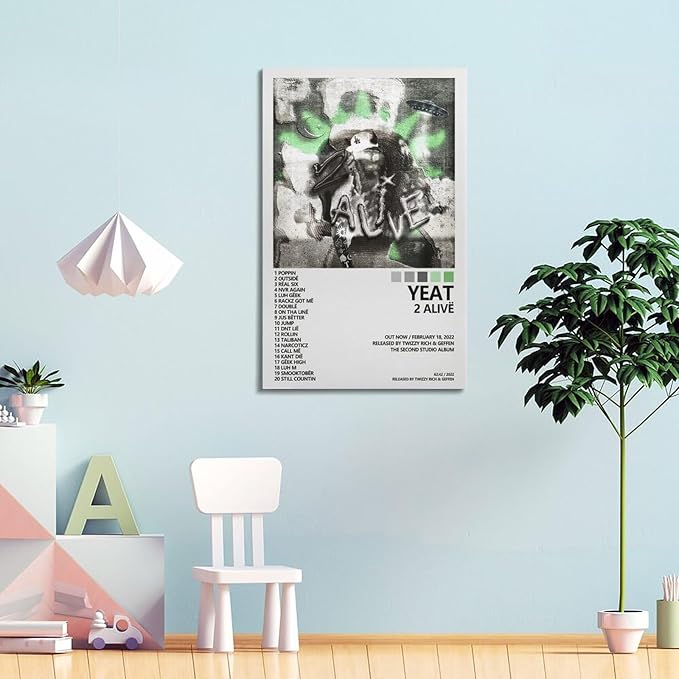 Yeat Poster 2 Alive Album Cover Poster Office Room Aesthetic Decoration Painting Canvas Wall Art Bedroom Painting Decoration Gift 08x12inch(20x30cm) Frame-style