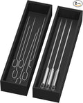 Lixple Bamboo Drawer Organizer, Narrow Silverware Organizer for Kitchen, Stackable Utensil Organizer, 2 Pcs Flatware Organizer, Wooden Storage Box Tray (Black, 12 X 3 X 2 Inch)
