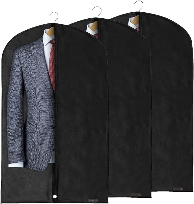 HANGERWORLD 40" Garment Bag Suit Bags for Closet Storage Breathable Clothes Cover Dust Protector (3 Pack, Black)